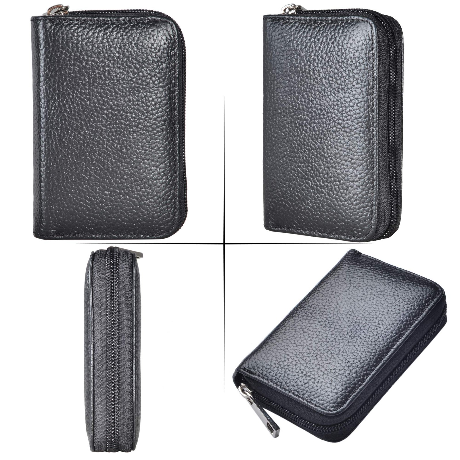 Genuine Leather Credit Card Holder Zipper Wallet With 26 Card Slots (Black)