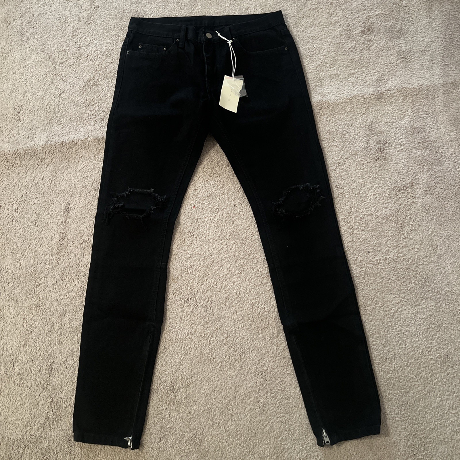 MNML Men’s Size 32 M1 Black Distressed Denim Skinny Ankle Zip Jeans