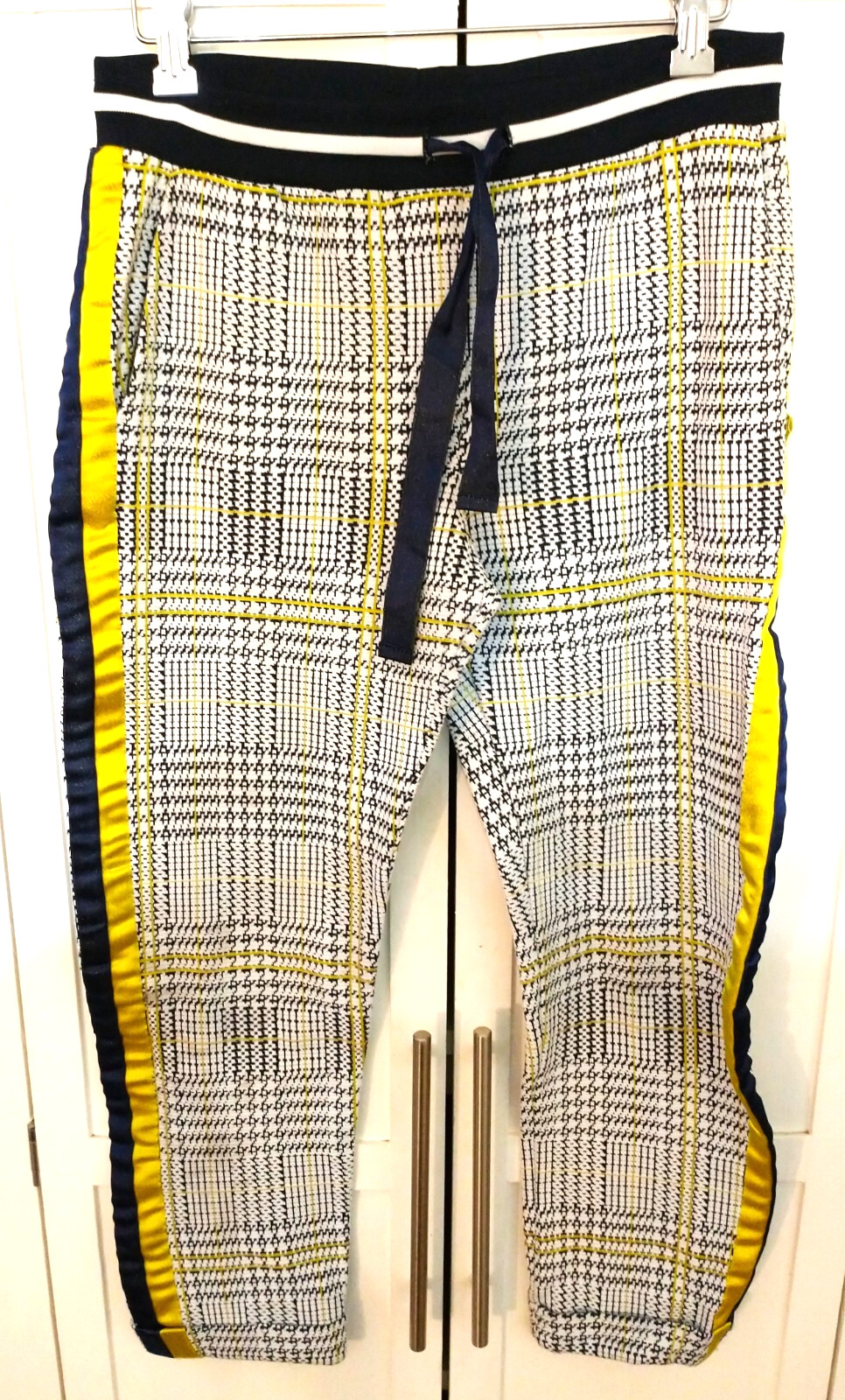Rich & Royal Black White Yellow Made In Europe Stretch Waist Pants Sz S 28 to 36