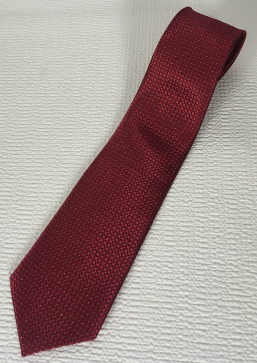 Neck Tie Dark Red with Dark Red Silver Tiny Squares 3.25 inches Wide 55 in Long