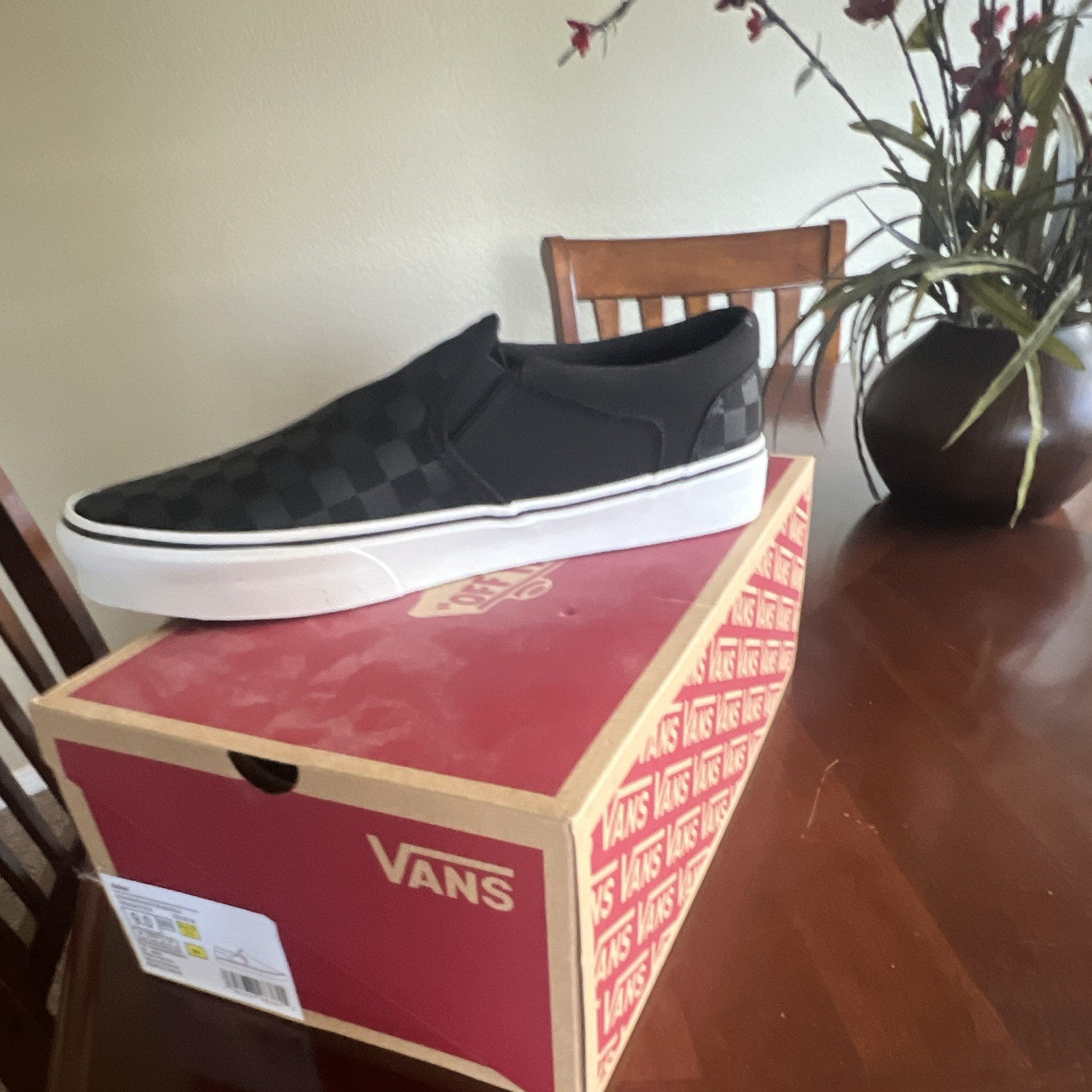 Vans Asher Slip-On Men’s Black Checkerboard Canvas Shoes US 9