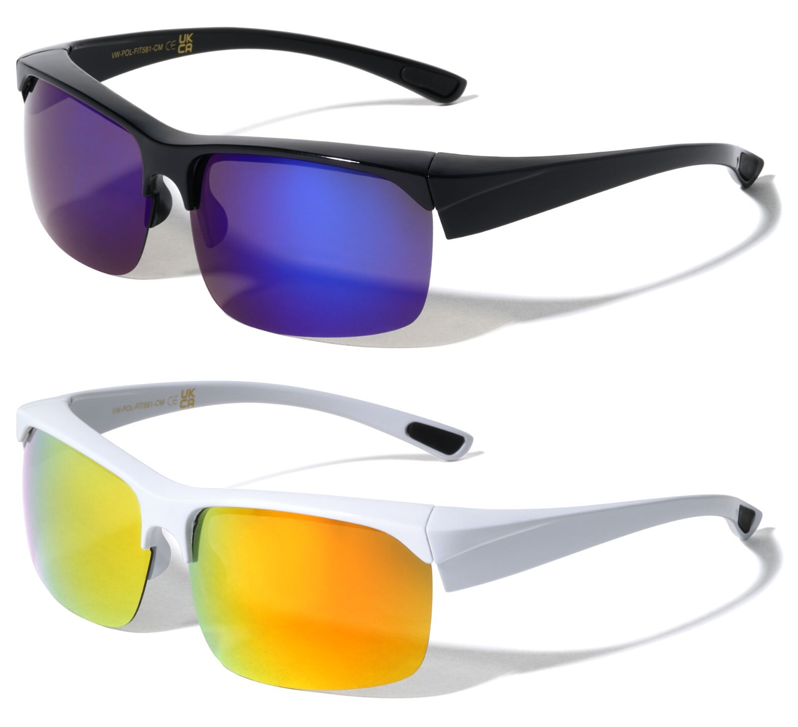 2 Pairs Men Fitover Half Rim Polarized Sunglasses – Mirror Fit-Over Eyeglasses