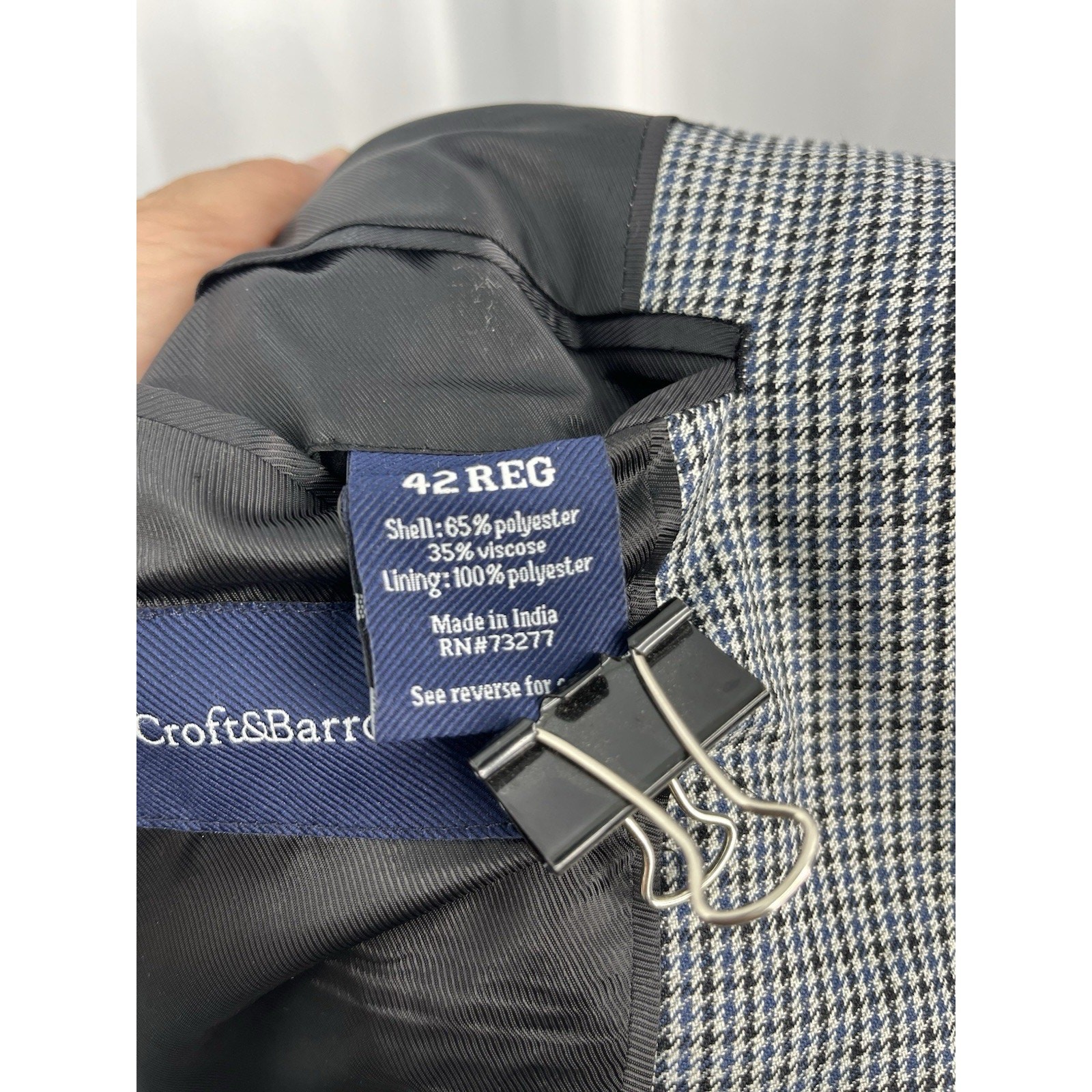 Hounds Tooth Sport Coat Croft Barrow Mens Blazer Jacket Blue Black Sz 42R