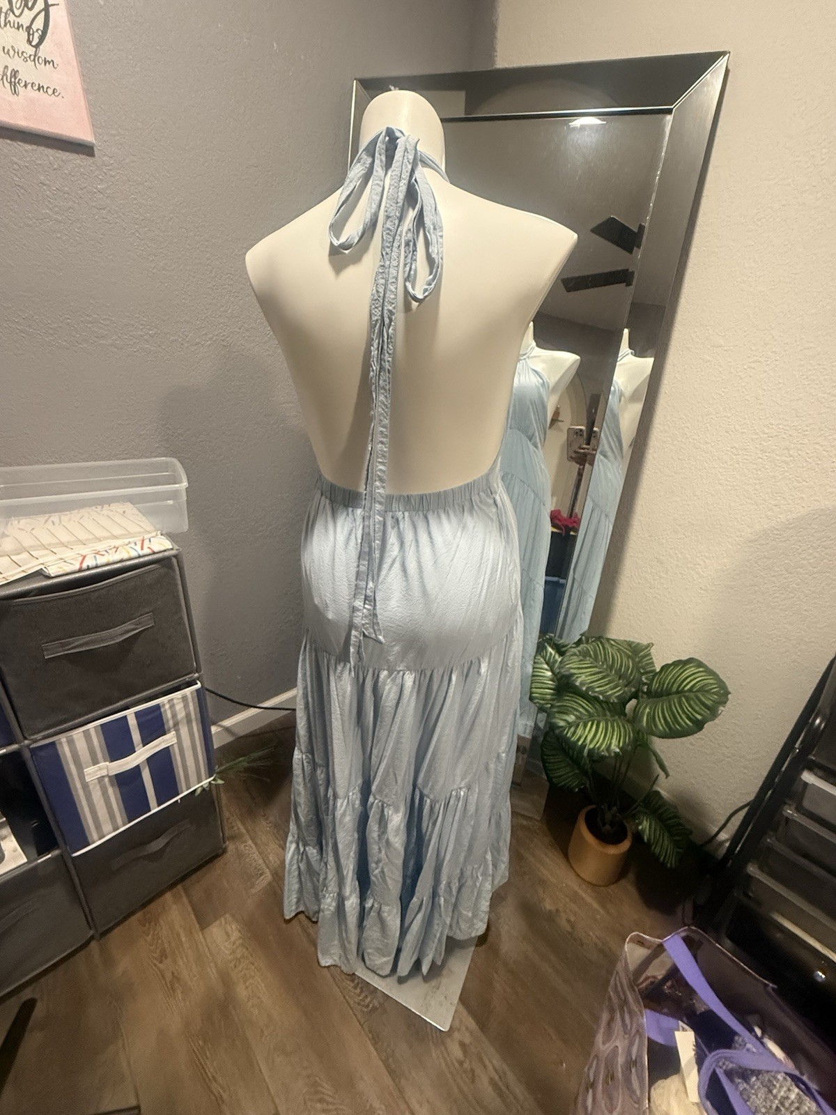 Lulus Blue Halter Backless Tiered Tie-Back Maxi Dress XL Regular