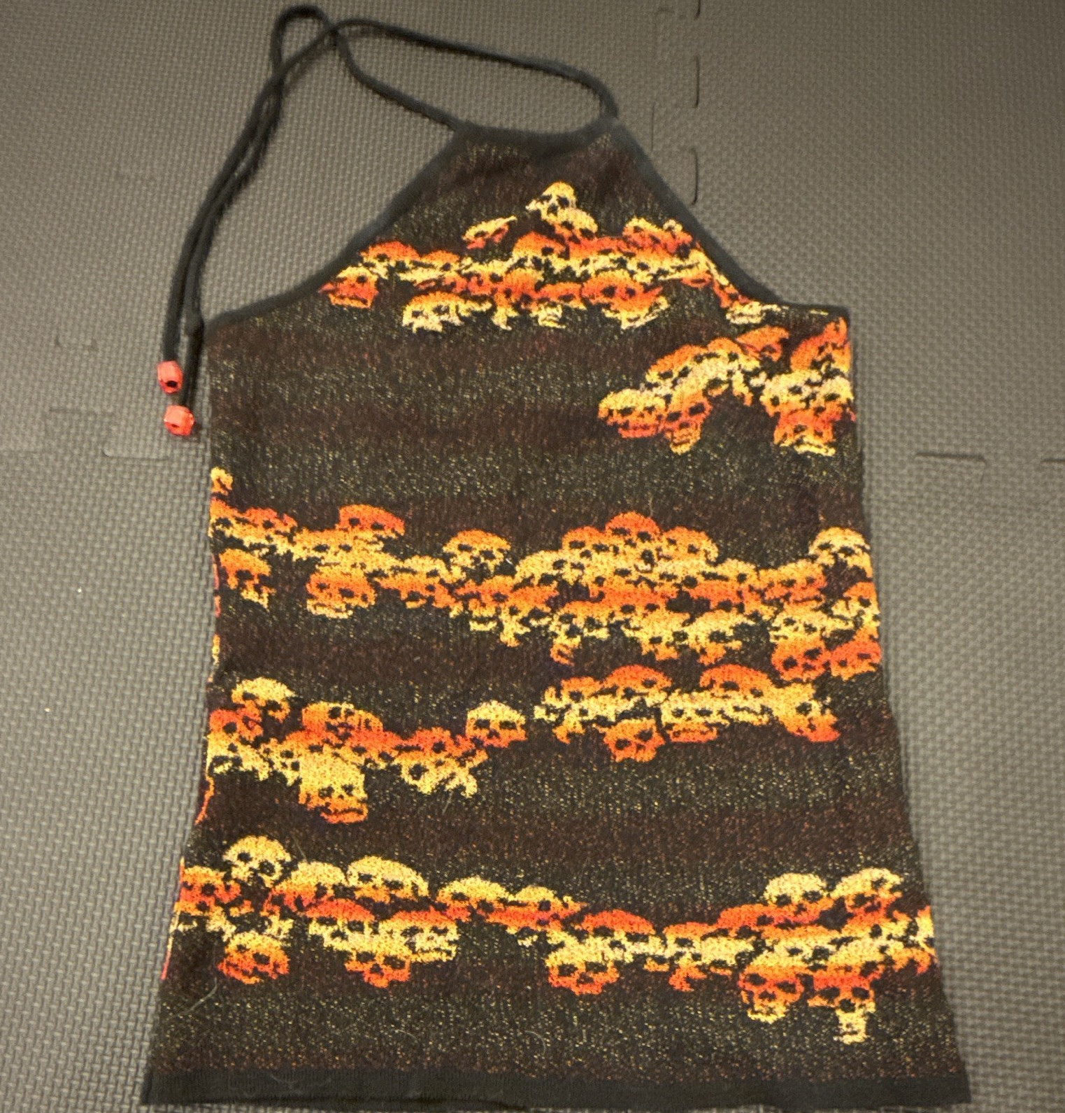 Vintage Hysteric Glamour Skull Pattern Knit Halter Top Black Orange Japan Y2K