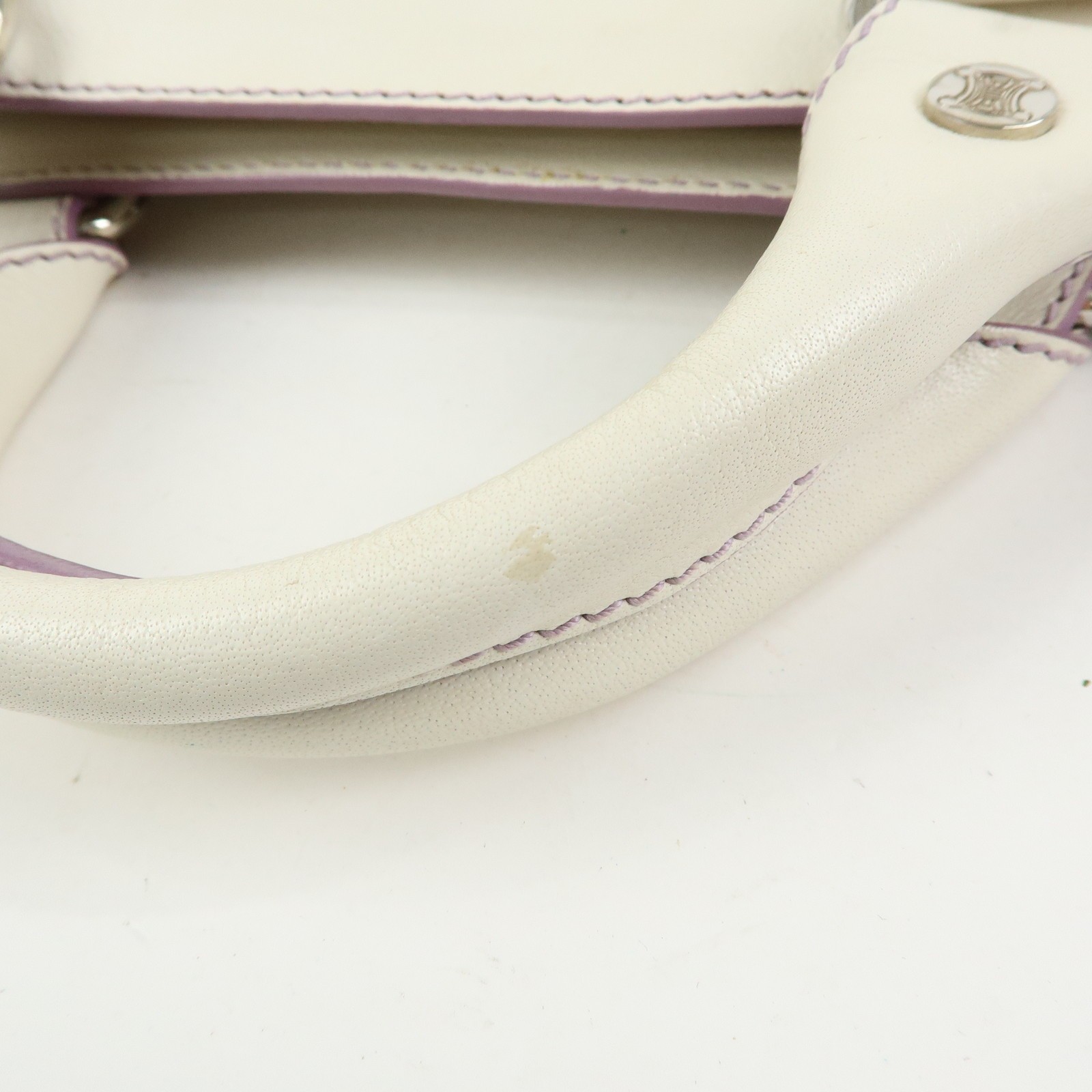 CELINE Macadam Leather Boogie Bag Hand Bag Tote Bag White Purple Auth Used F/S