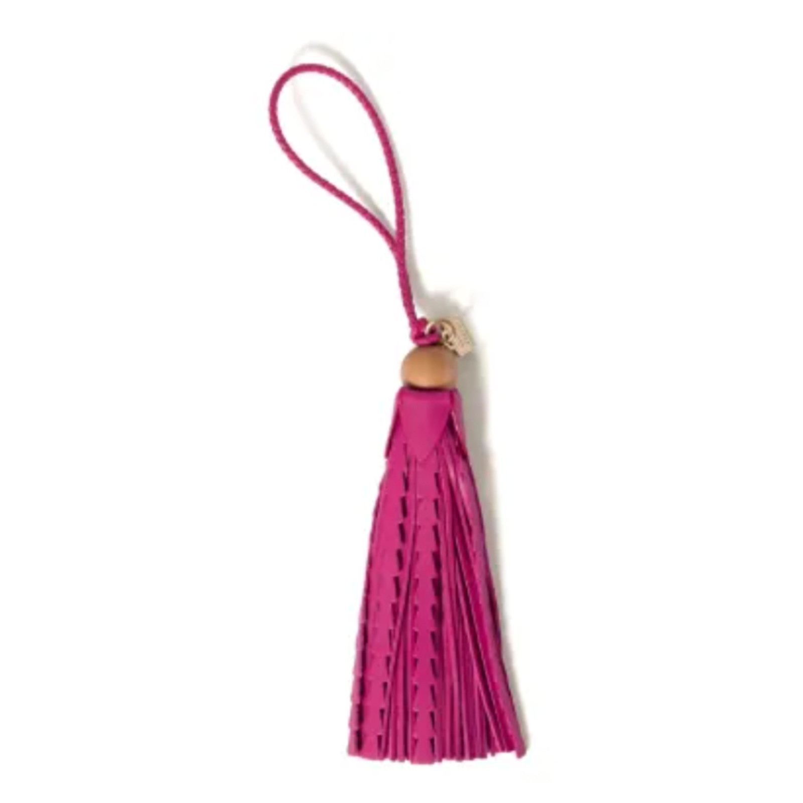 Miu Miu Bag Charm Leather Keychain NEW, Pink Tassel with wood top