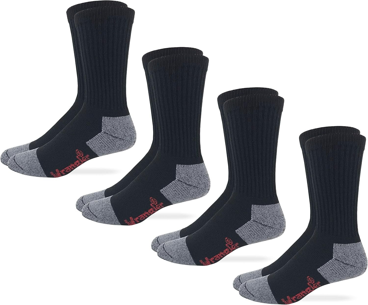 4 Pair Wrangler Men’s Socks LARGE Black Cotton Full Cushion Crew Work Boot