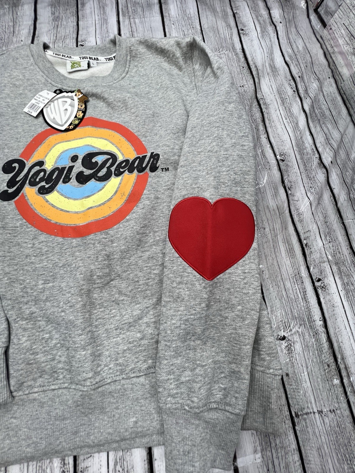 New With Tags Large Yogi Bear Pullover Sweatshirt Gray WB Hanna-Barbera SEE PICS