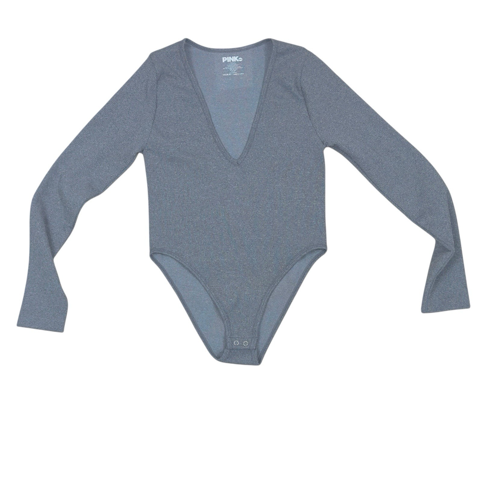 Pink Dot Bodysuit, Snap-crotch Top, Gray 92% Nylon 8% Spandex V-Neck Shirt M, L