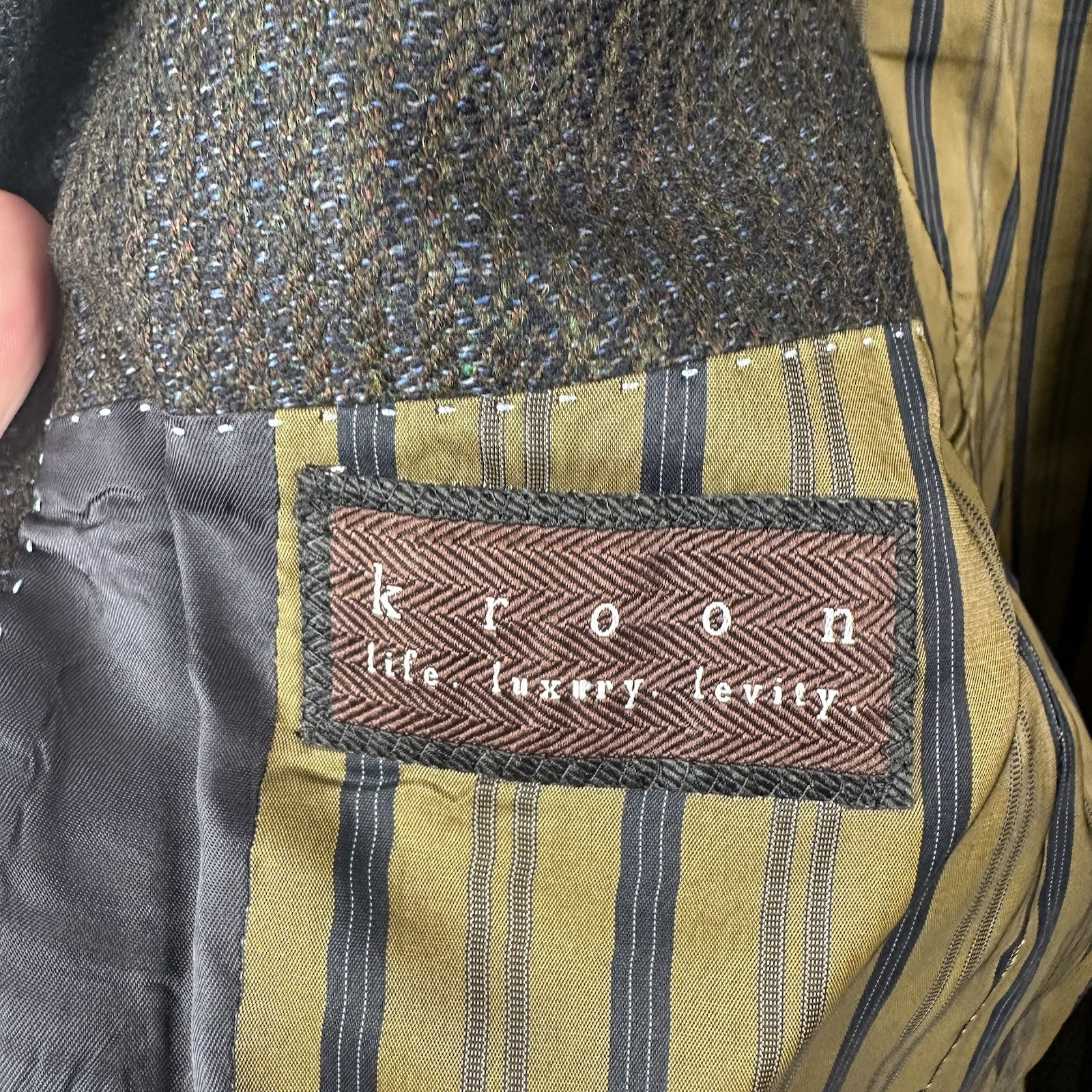 Kroon Sport Coat Mens 42L Brown Striped Tweed Wool Cashmere 2 Button Suit Jacket