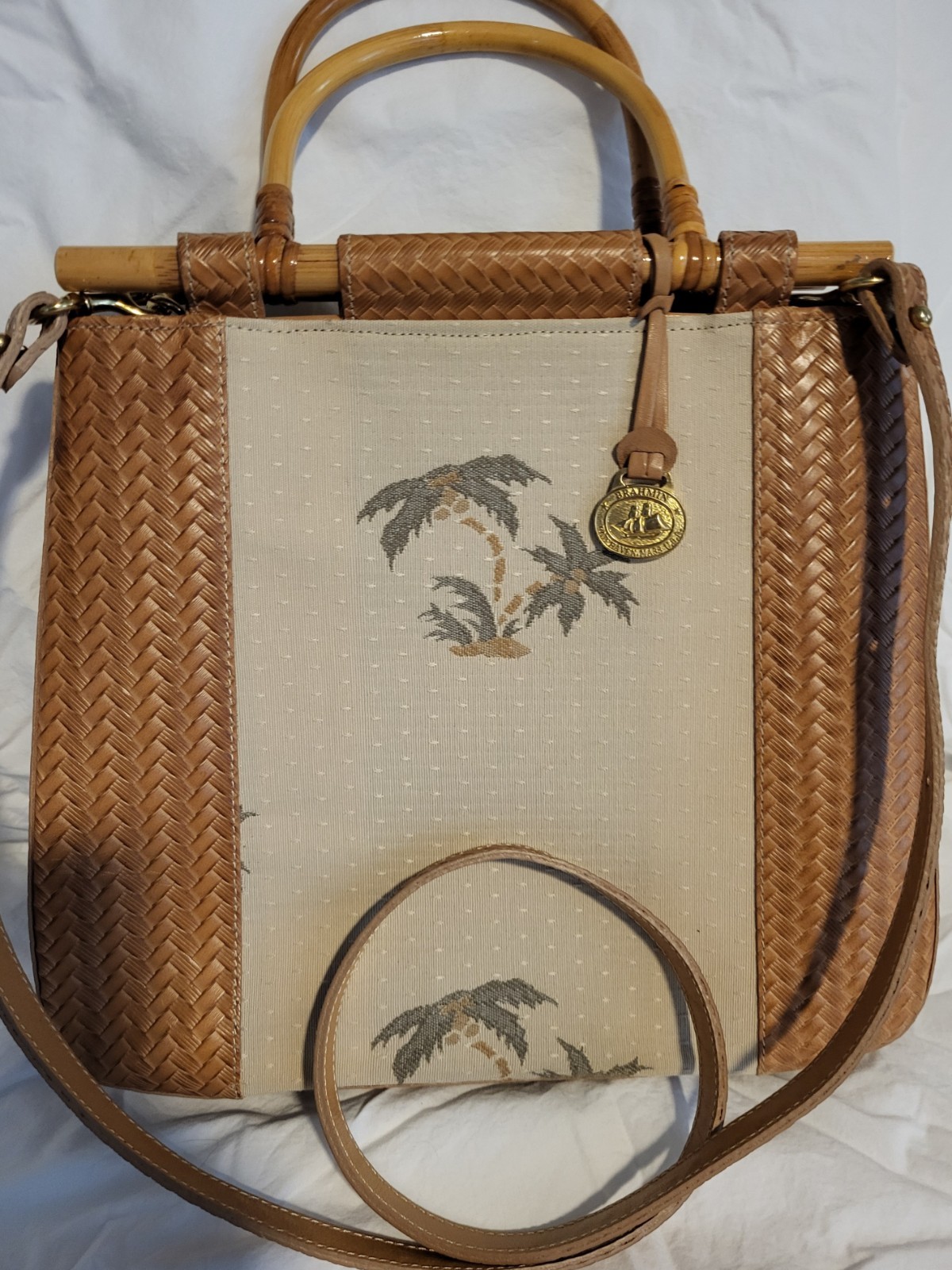 Brahmin Ceclia Embroidered / Woven Satchel Purse Copa Cabana Collection 1990s