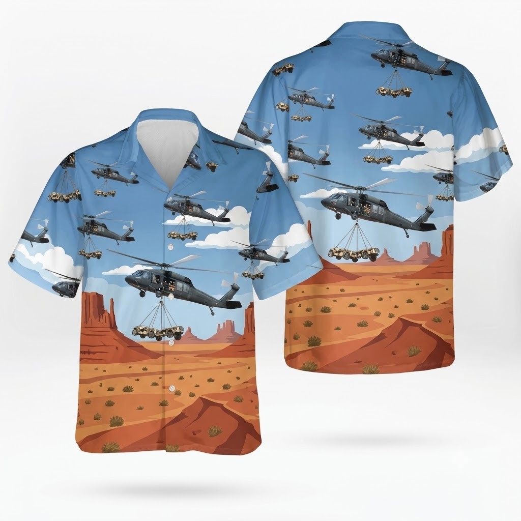 Us Army 101St Airborne Division Sikorsky Uh-60 Black Hawk Hawaiian Shirt