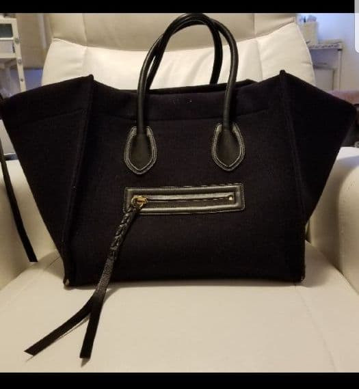 CELINE Phantom Luggage Tote Large Expandable Black Felt Leather Used
