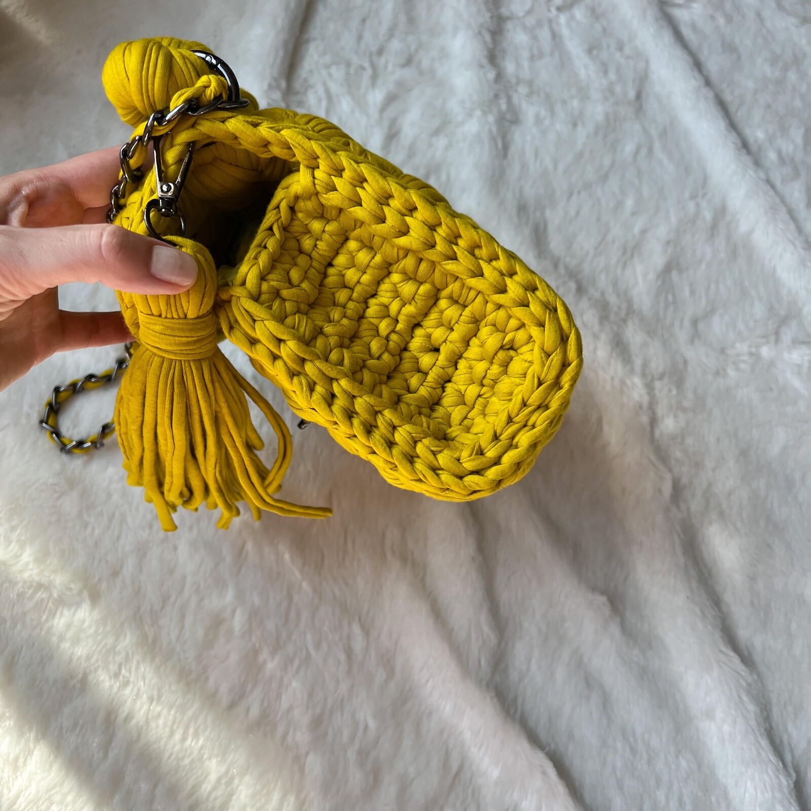 $159 NWOT Handmade Crochet Knitted Luxury Fashion Shoulder Bag Mustard Yellow