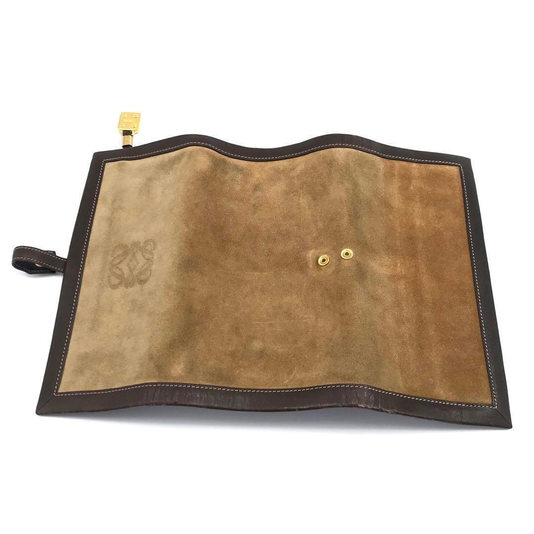 Loewe Vintage Clutch Bag Pouch Suede Leather Anagram Accessory Case W9.4xH5.1in