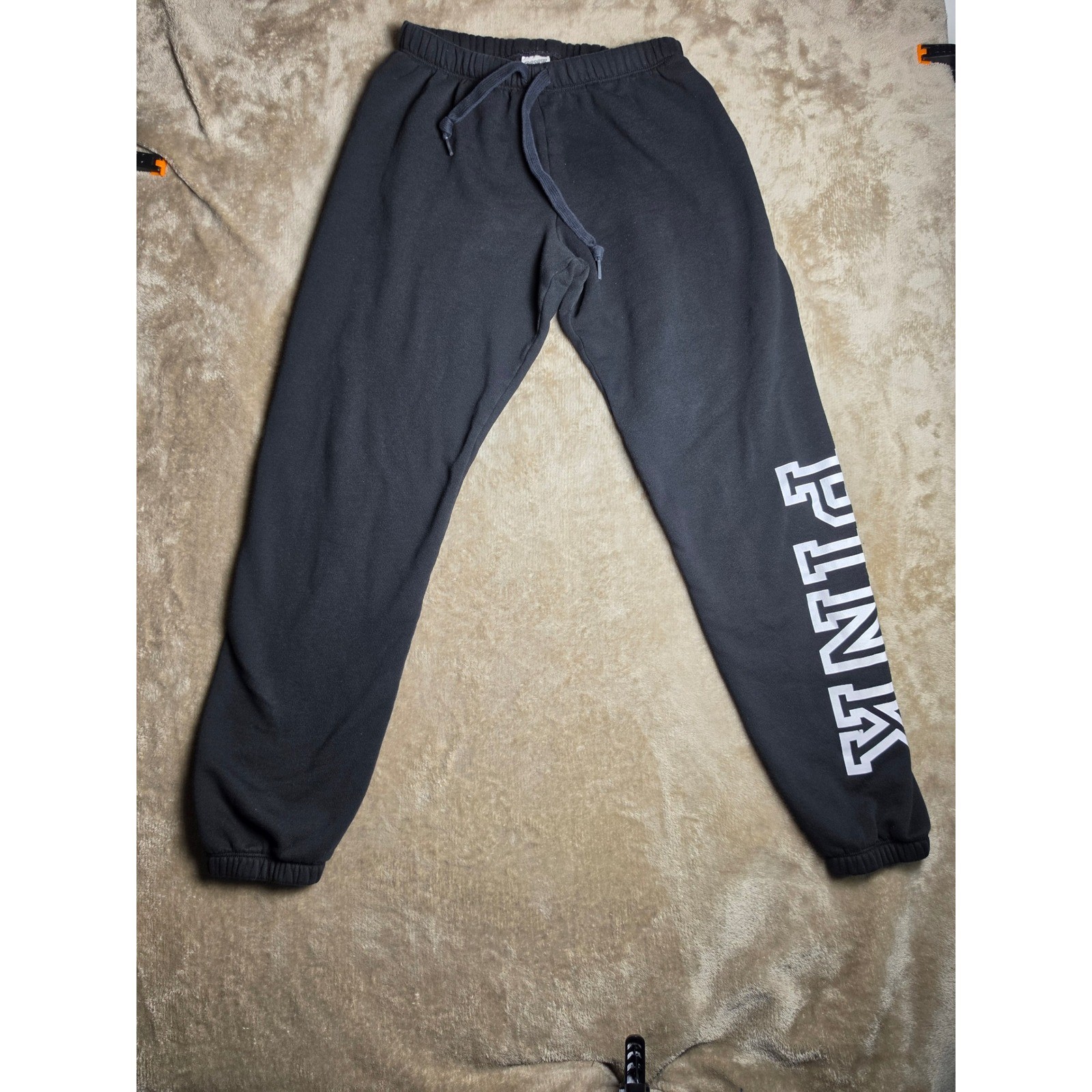 Victorias Secret PINK Womens Small Black Logo Jogger Sweatpants Fleece Lounge