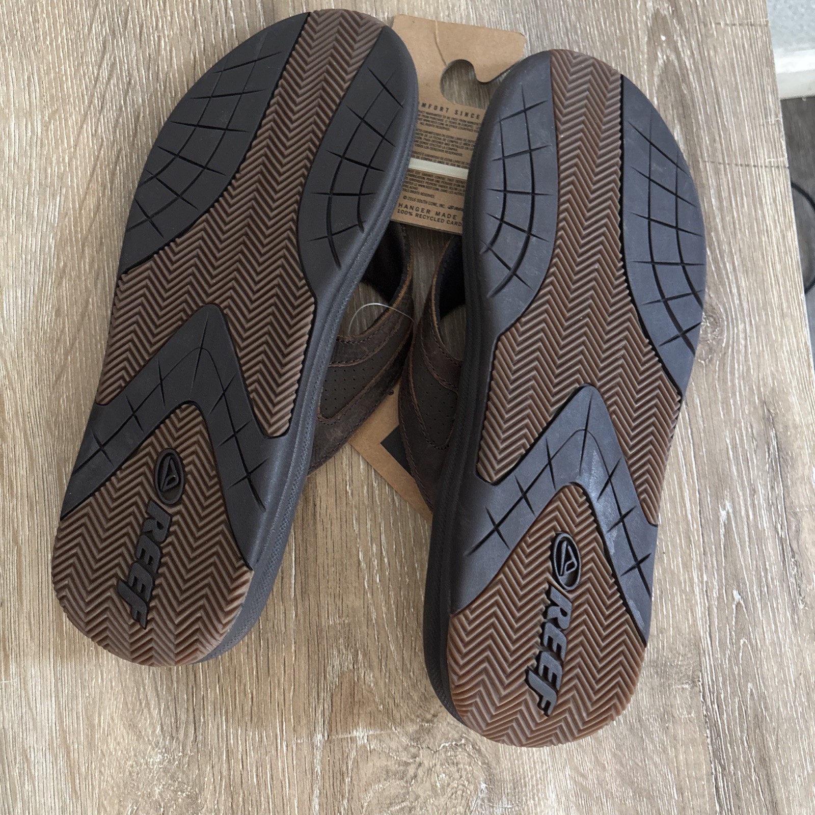 REEF Fanning Men’s 11 Retro Brown Leather Flip Flops Sandals NEW NWT