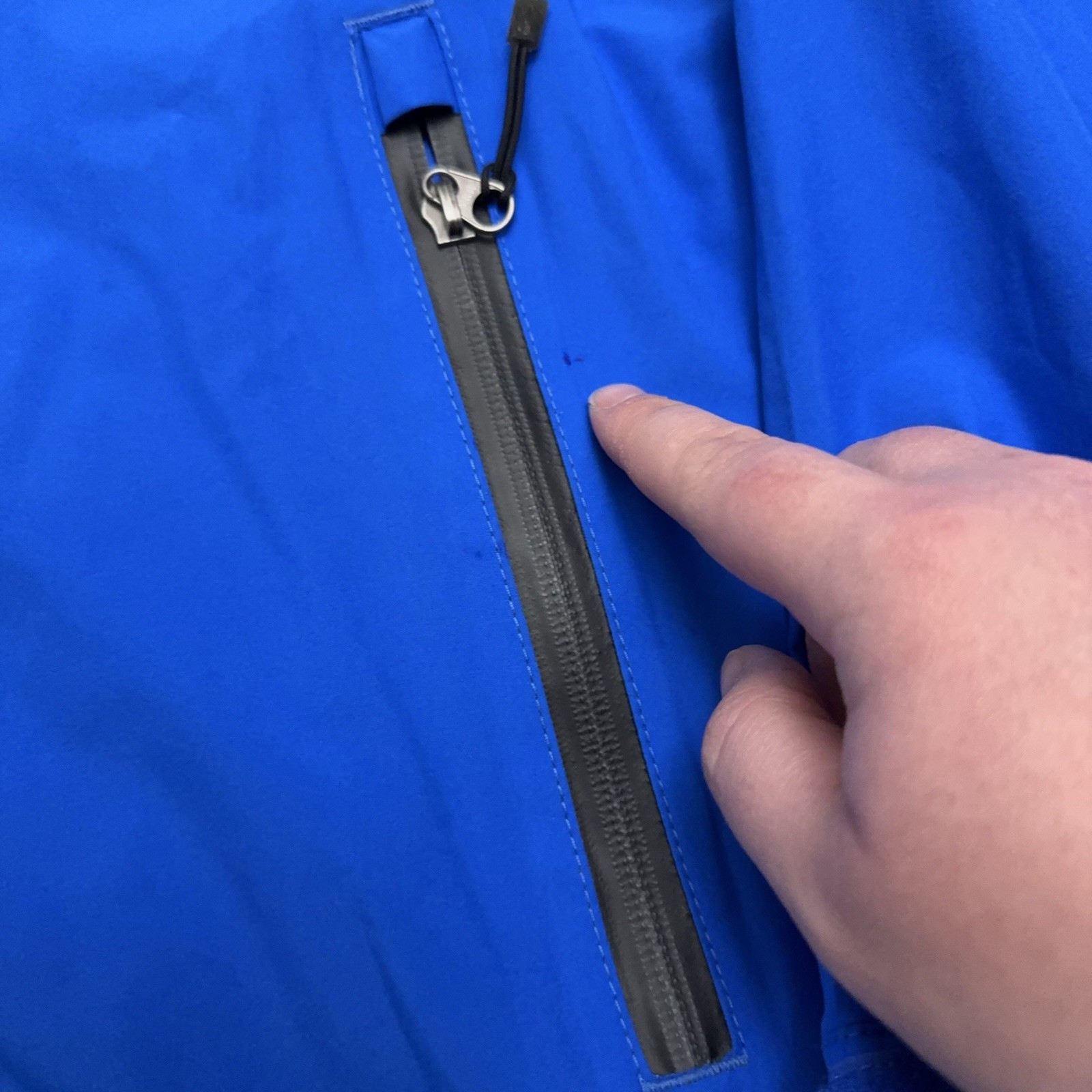 Cabelas Goretex Jacket Men Large Blue Dry Plus Rain Coat Full Zip Hooded READ