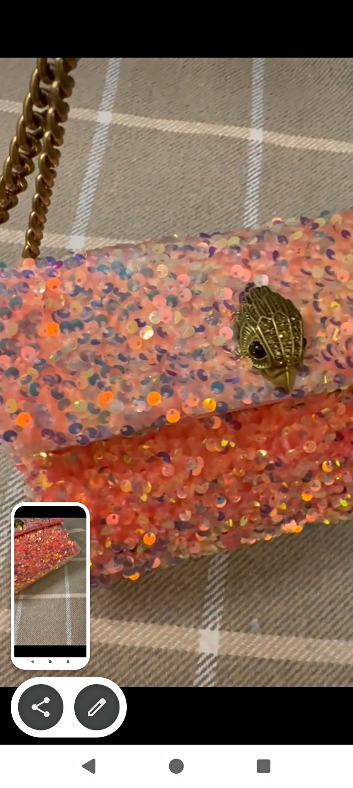 Kurt Geiger Kensington Pink Sequin Small Shoulder Bag Gold Chain Strap Lined