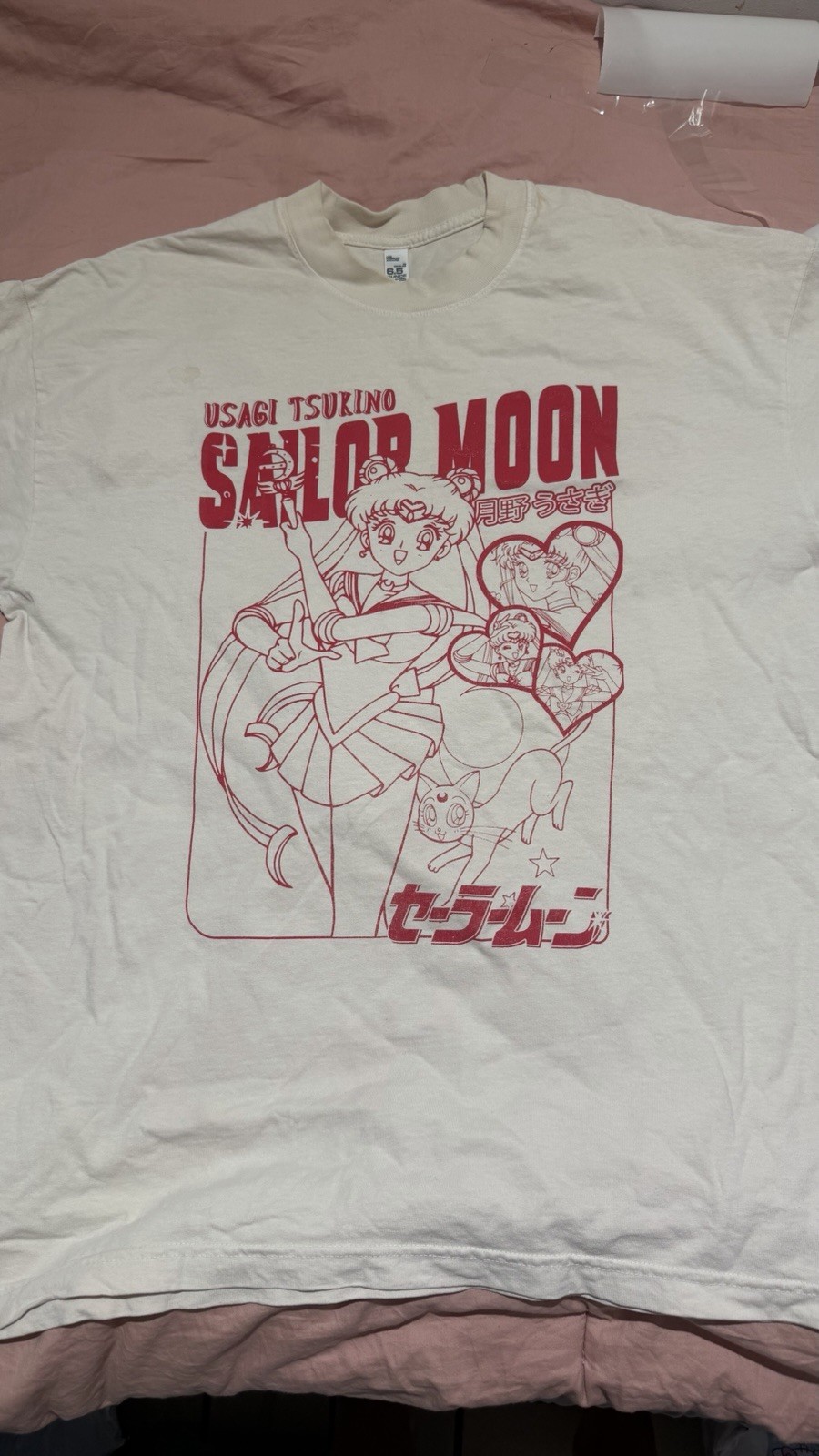 Los Angeles Apparel Sailor Moon Graphic Crew Neck Short Sleeve Tee, Cream, L