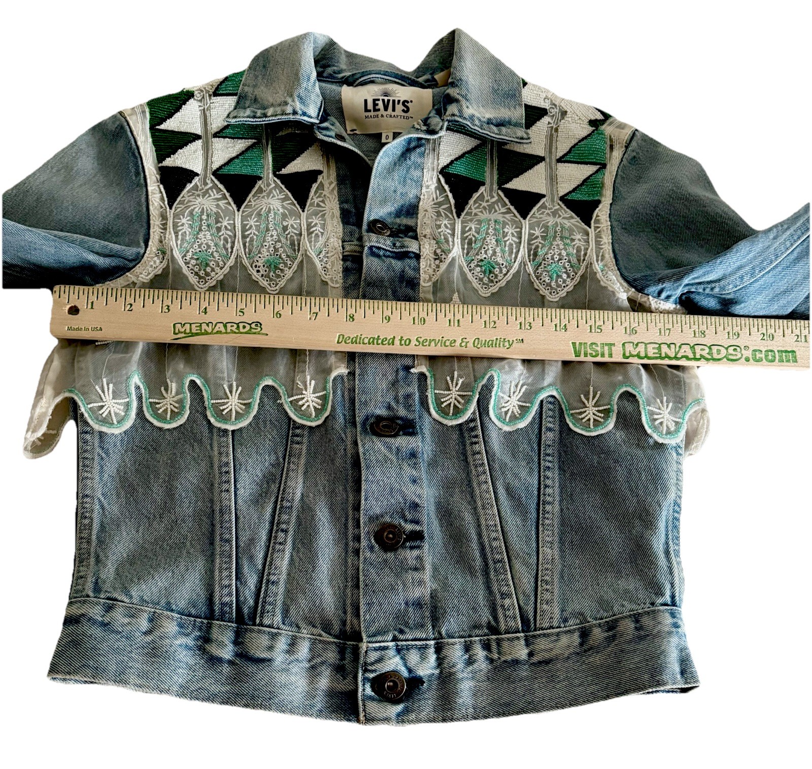Levi’s Made & Crafted Teal Embroidered Lace Denim Jacket Sze 0 NWOT Chic Cowgirl