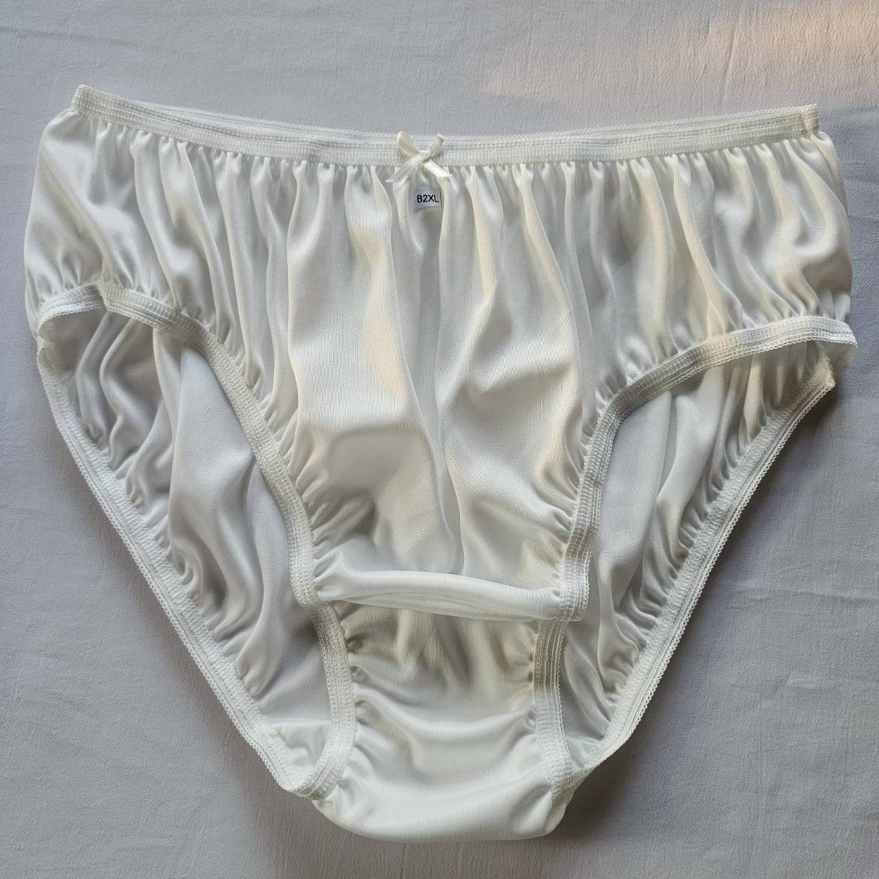 6 Plus Underwear Mid-Waist Panties Women Mens Briefs Nylon Silky Soft 2XL/White