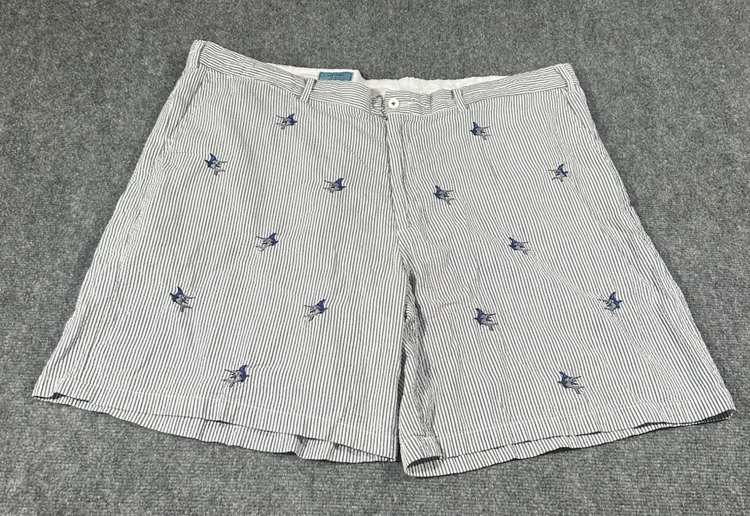Castaway Nantucket Island White Striped Seersucker Shorts Swordfish Men’s 44