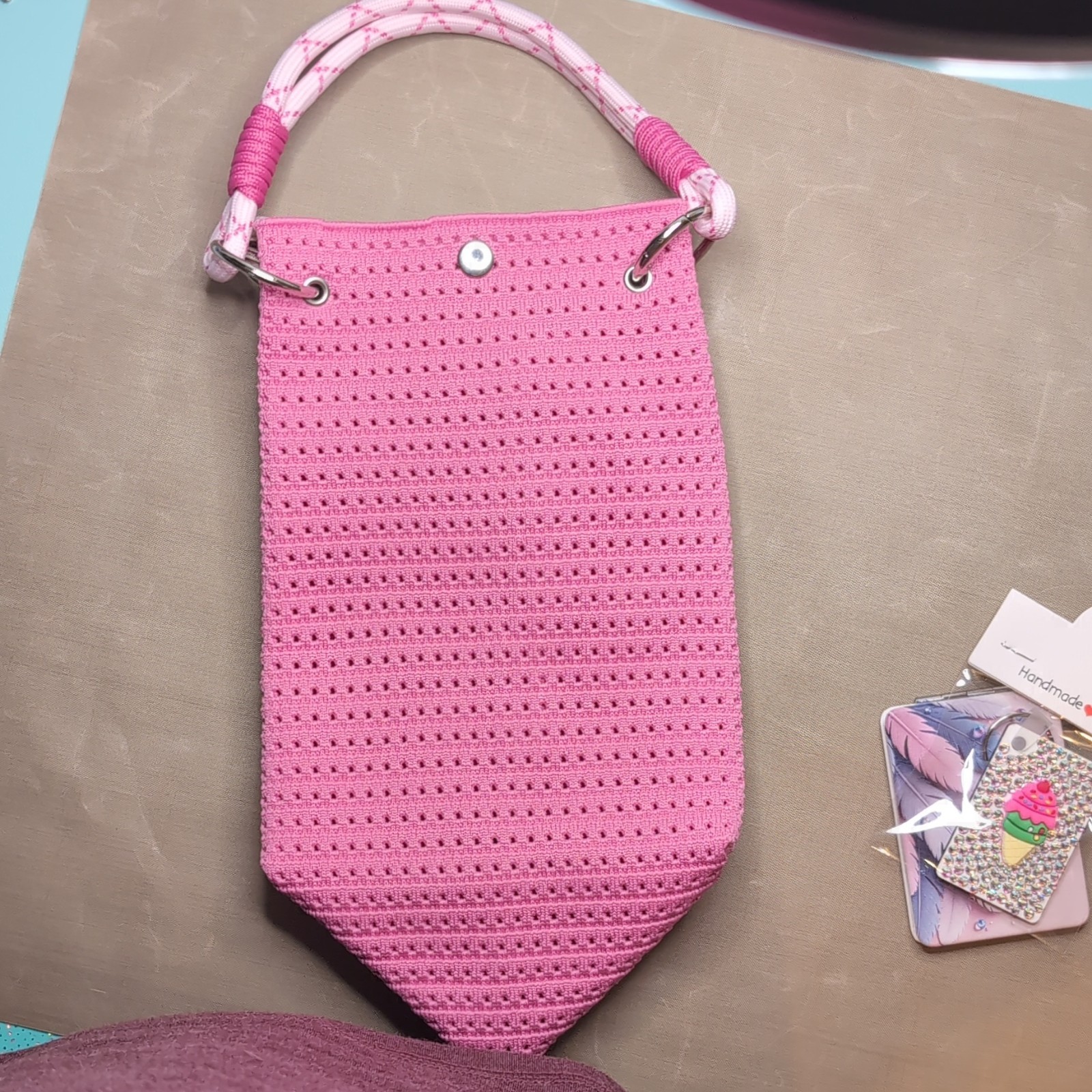 Women’s Pink Satchel Top Handle Bag, Magnetic Closure, Rhinestone Charm