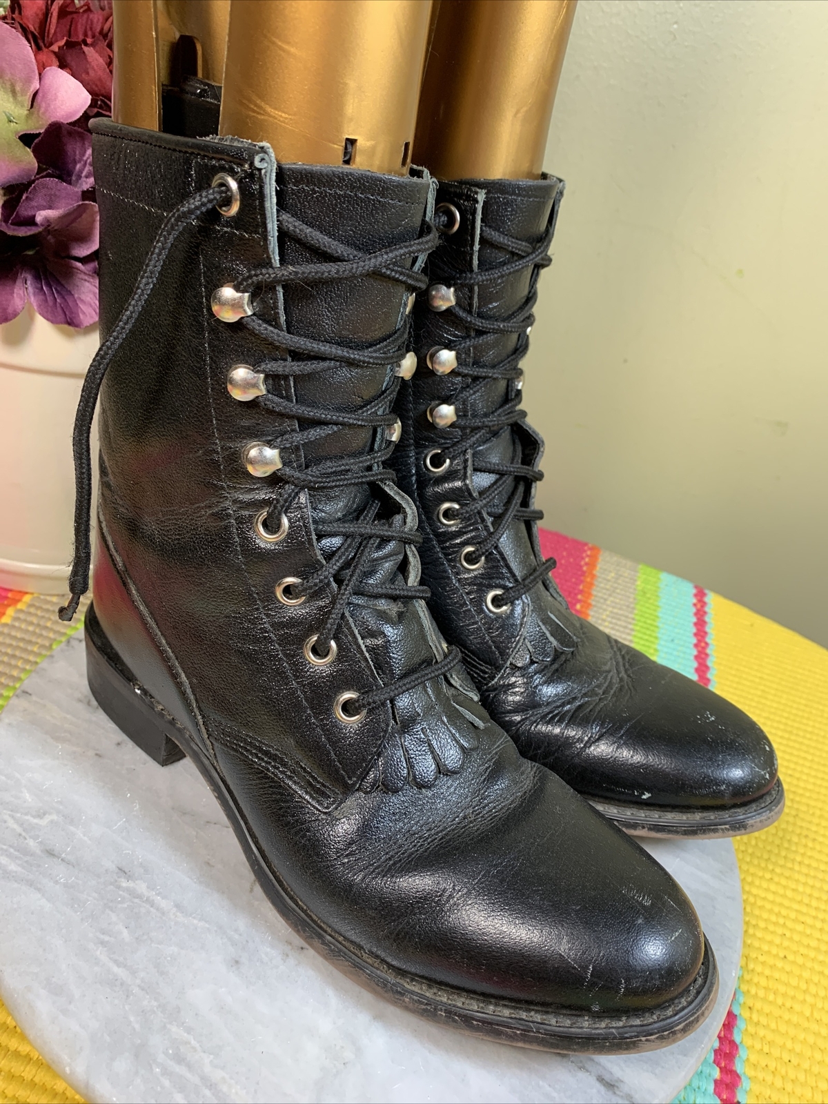 A JAMA PRODUCT Black Leather Cowboy Western Roper Tassel Boots Men’s Size US 6 N