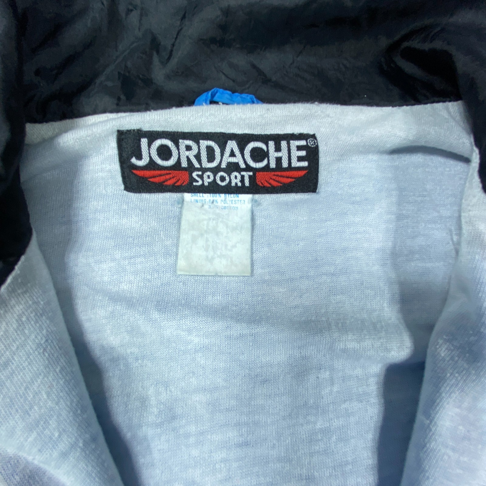 Jordache Jacket Mens L Blue Colorblock Retro USA 1/4 Zip Mock Neck Train Vintage