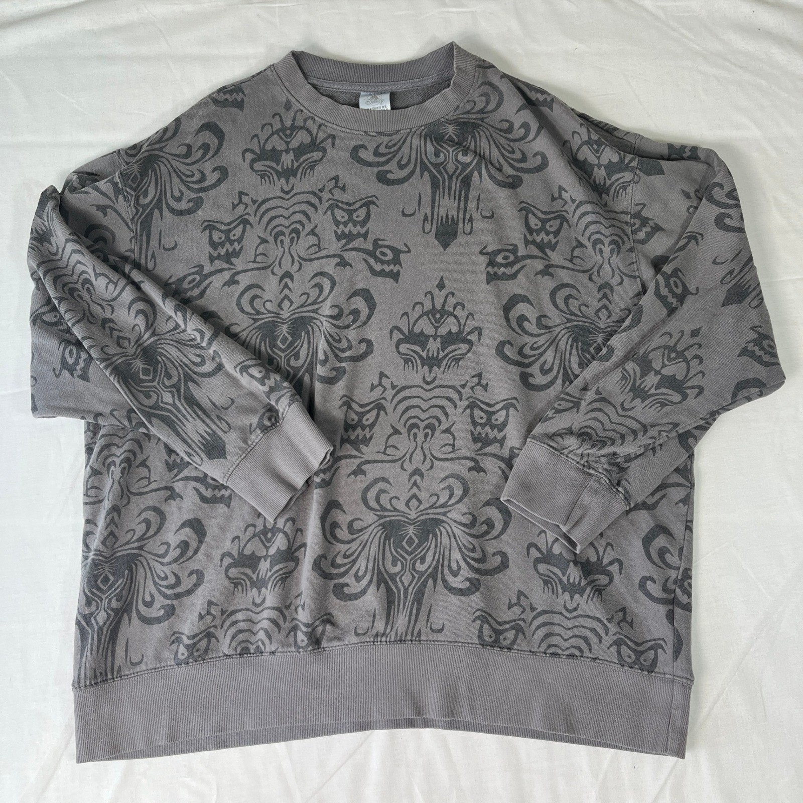 Disney Haunted Mansion Sweatshirt Unisex XL Grey Excellent Wallpaper Print Goth