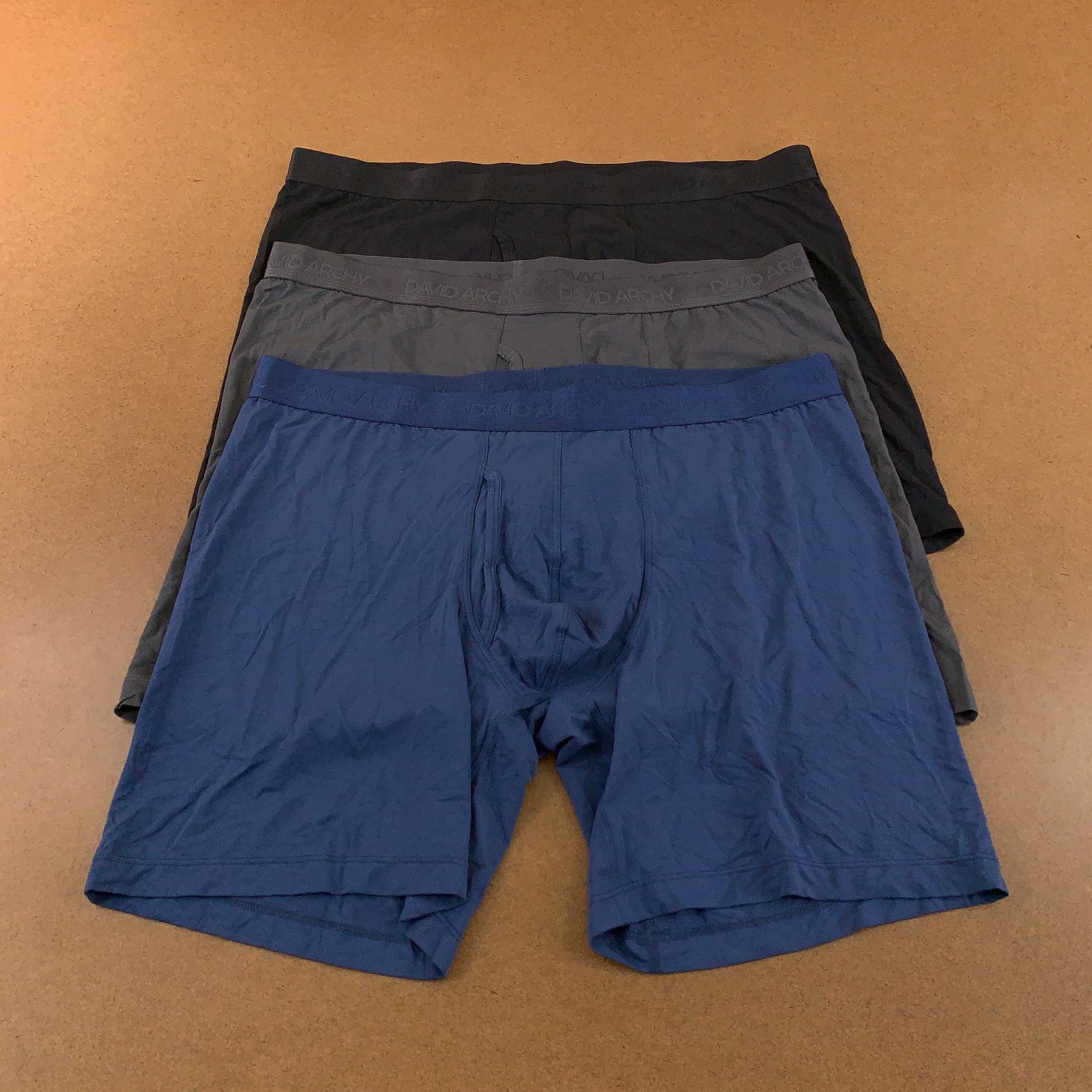 David Archy Mens Size XL Blue Gray Black Boxer Brief Underwear 3 Pieces New