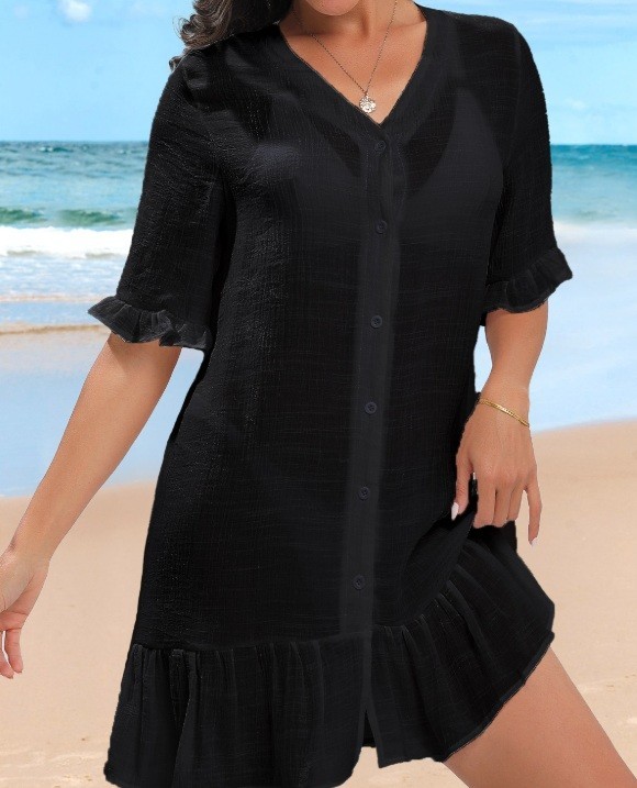 NEW IN PACKAGE – Beach/Vacation Lightweight Button-up Ruffle-bottom Coverup XL