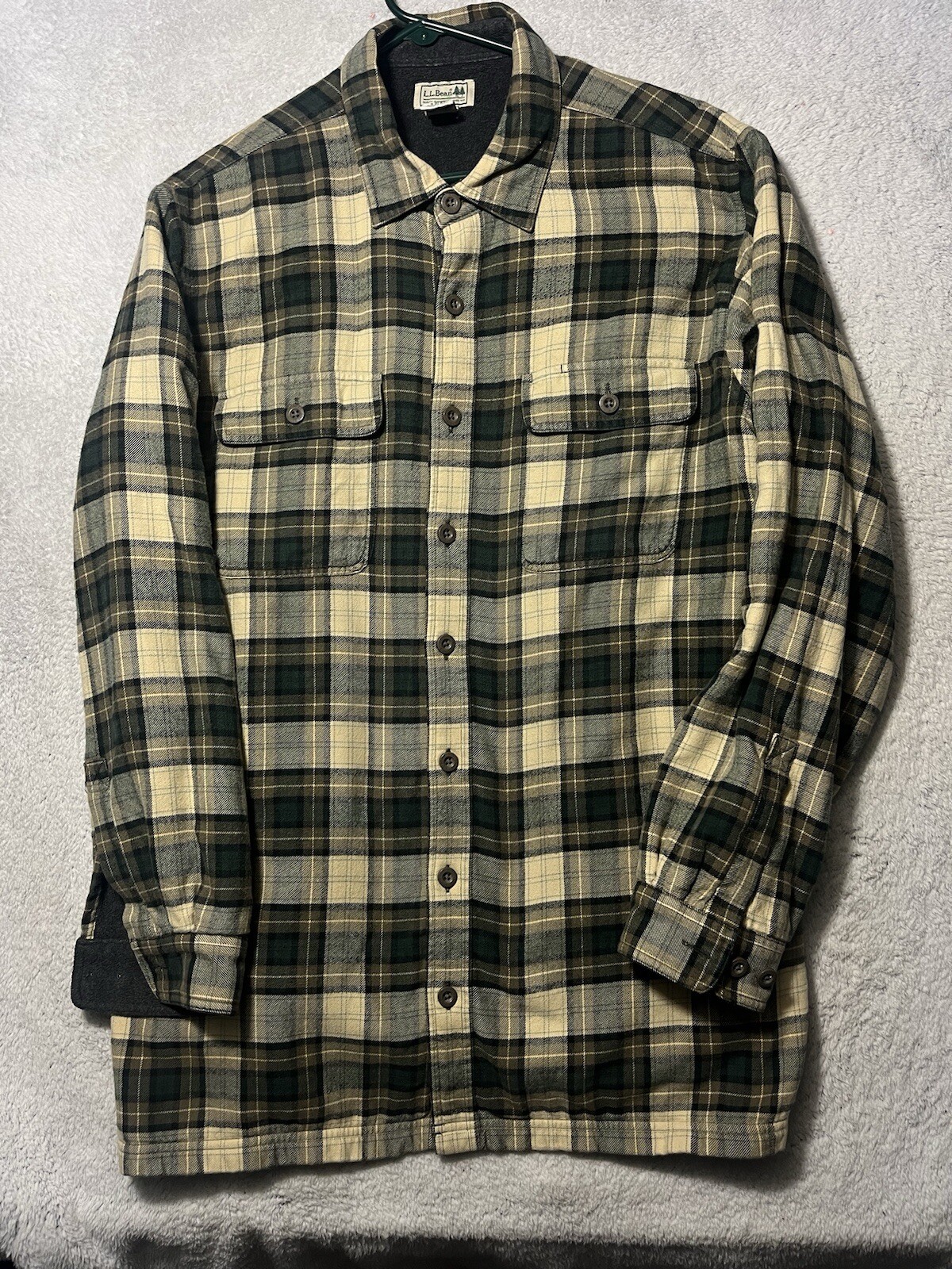 Vintage LL Bean Jacket Mens L Tall Plaid Flannel Shacket Fleece Lined Button Up.
