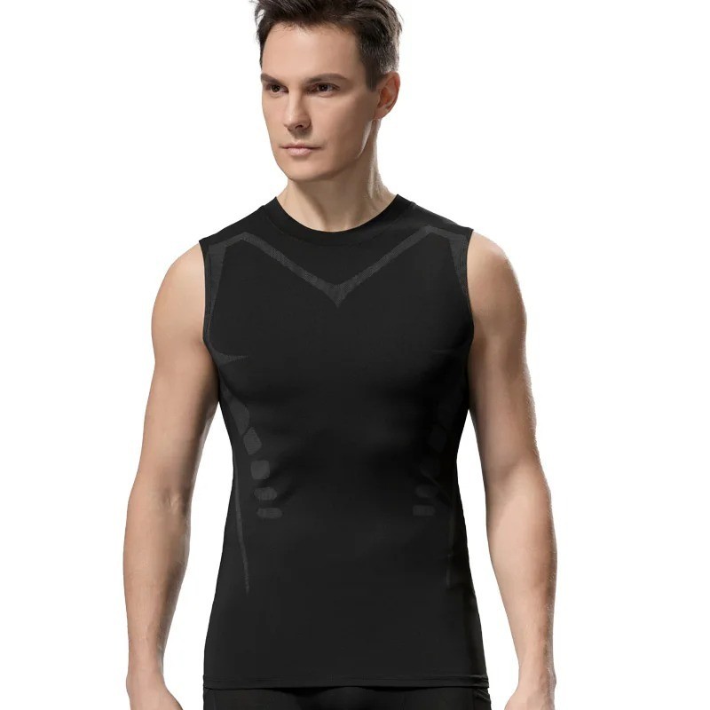 Men Compression Shirt Version Ionic Shaping Sleeveless Vest Sport Tank Top S-2XL