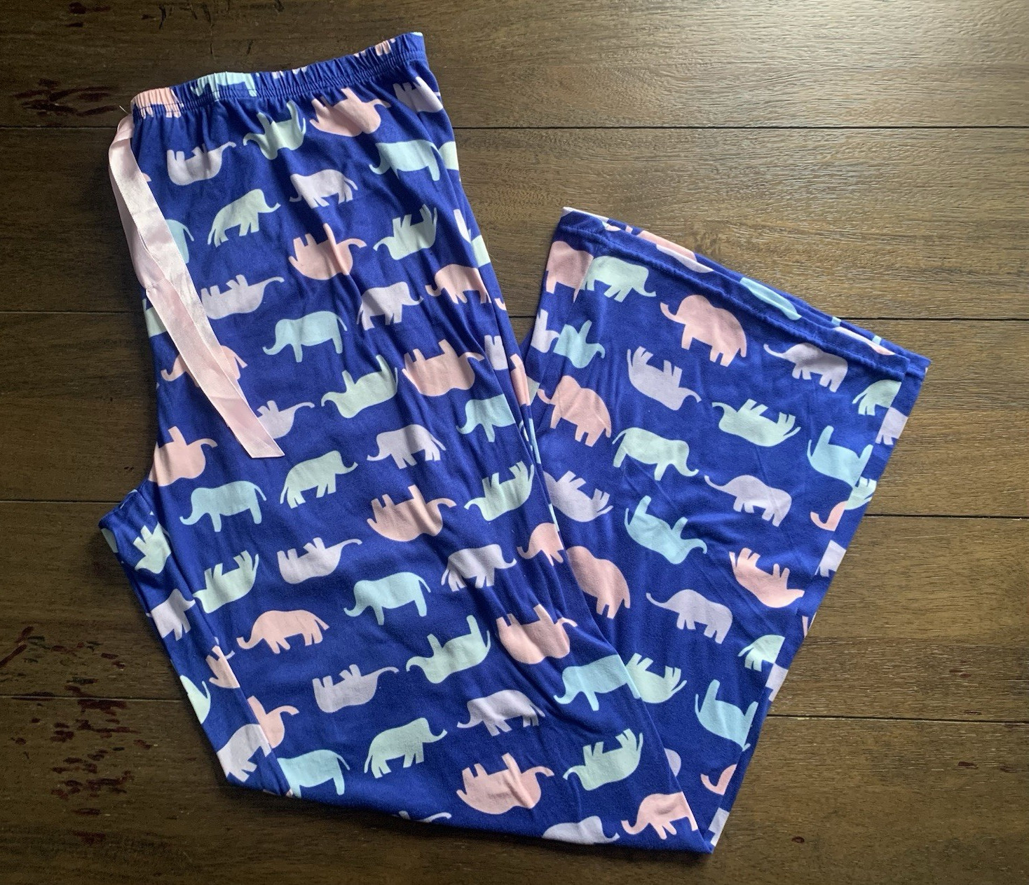 Bobbie Brooks Blue Pink White Elephant Animal Print Pull-On Pajama Pants XL