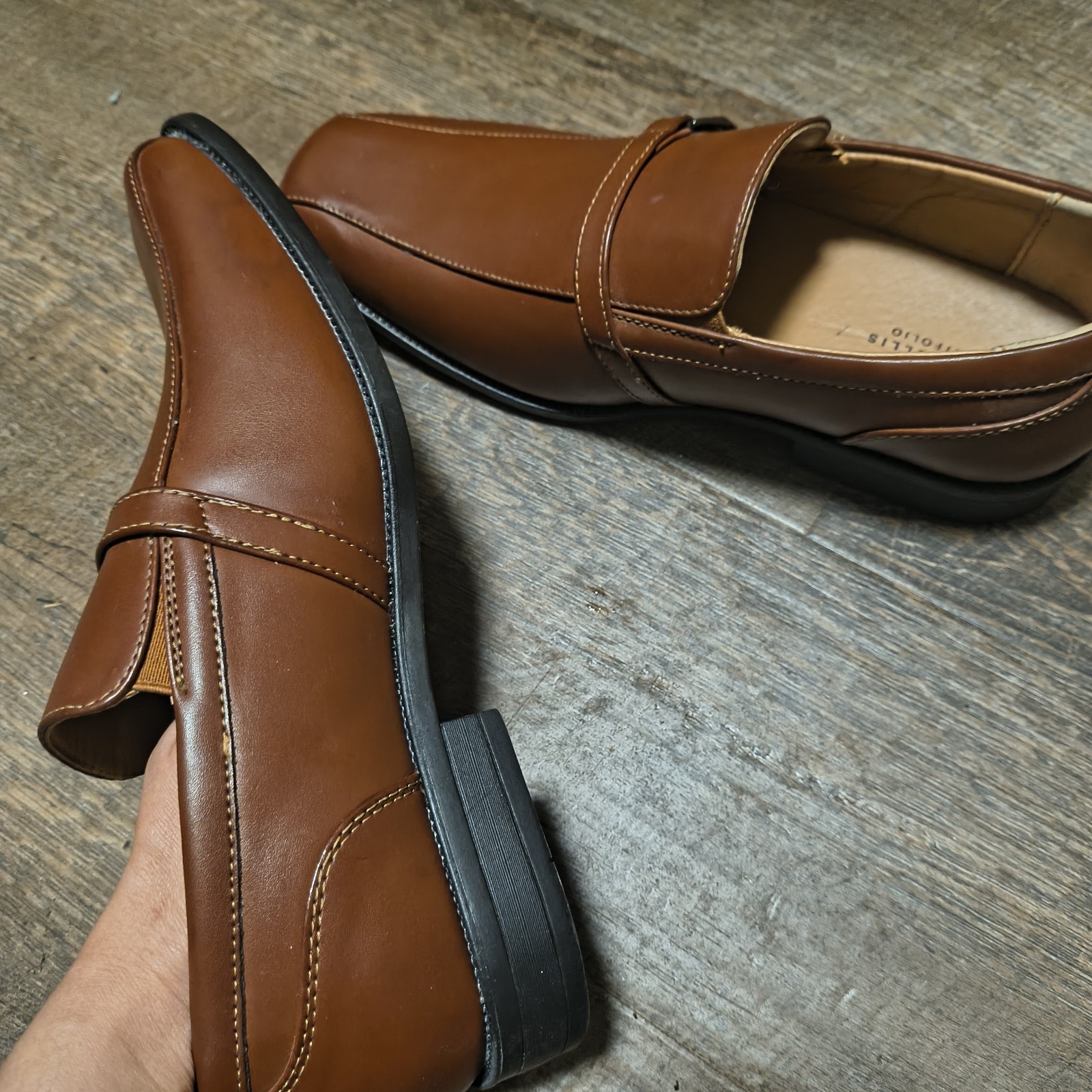 Perry Ellis Portfolio Men’s Brown Leather Monk Strap Buckle Square Toe US 7
