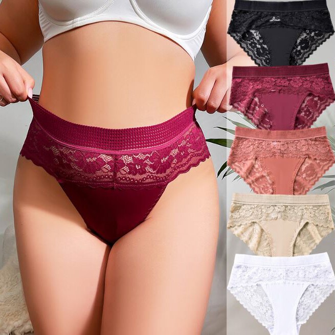 5 Pack Lot Womens Sexy Panties Lingeries High Waist Lace Underwear Thongs Brief