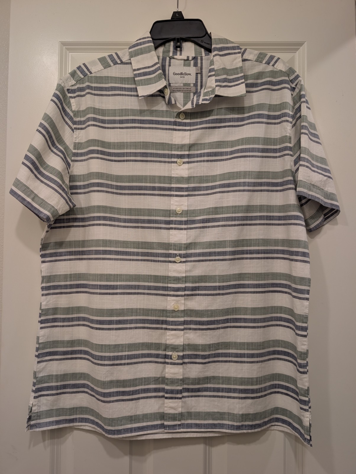 Goodfellow & Co Men’s M Slim White/Blue Striped Short Sleeve Cotton Button-Up