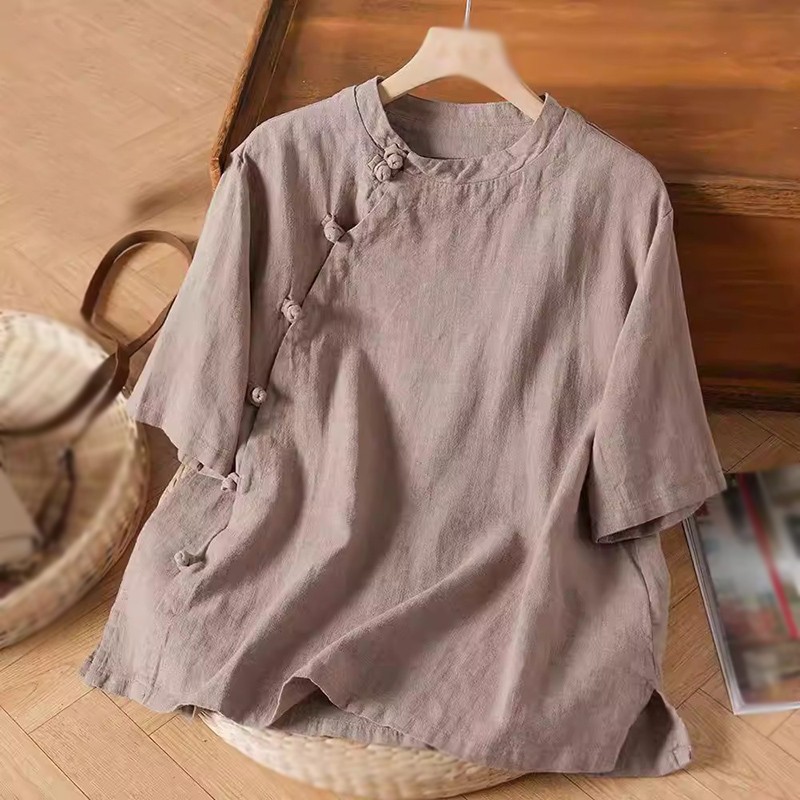 Summer Chinese Style Womens Casual Loose Han Fu Cotton Line Shirts Tops Blouse