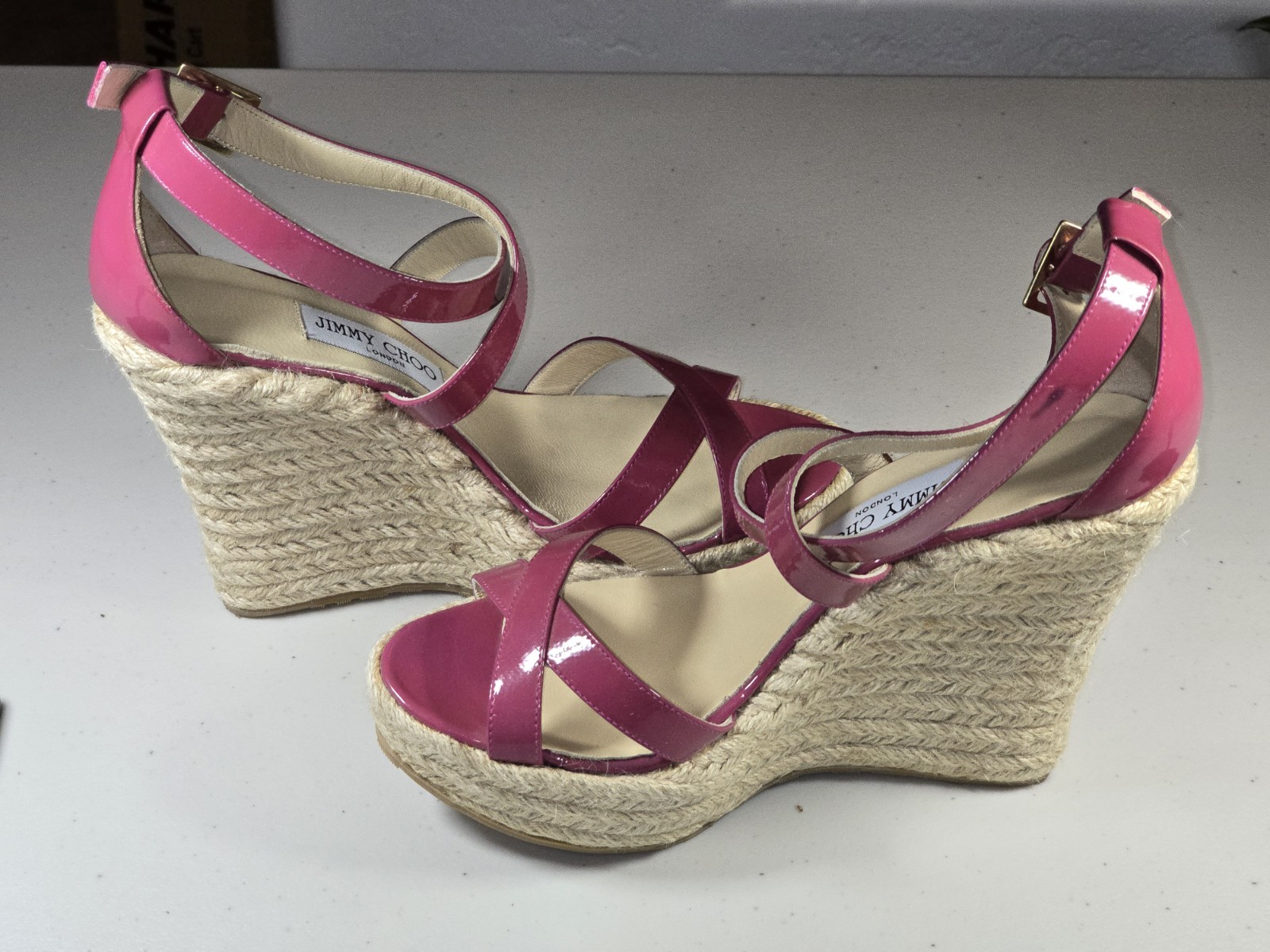 Jimmy Choo Hi Heel Wedge Sandal Pink Strap Size 39 New Other