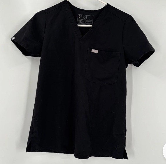 FIGS 2 pocket Womens XS Solid Black Short Sleeve Scrubs Top