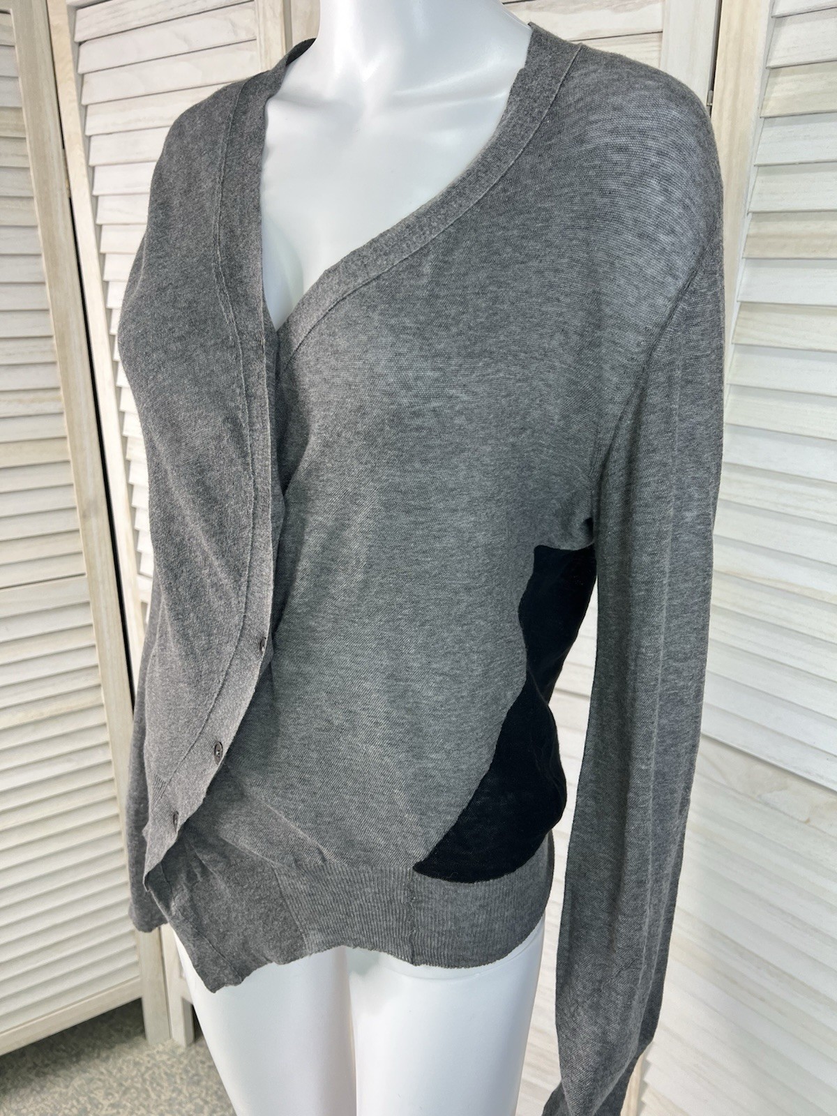 Ann Demeulemeester Sweater Cardigan Gray Black Asymmetrical Buttons Size 42