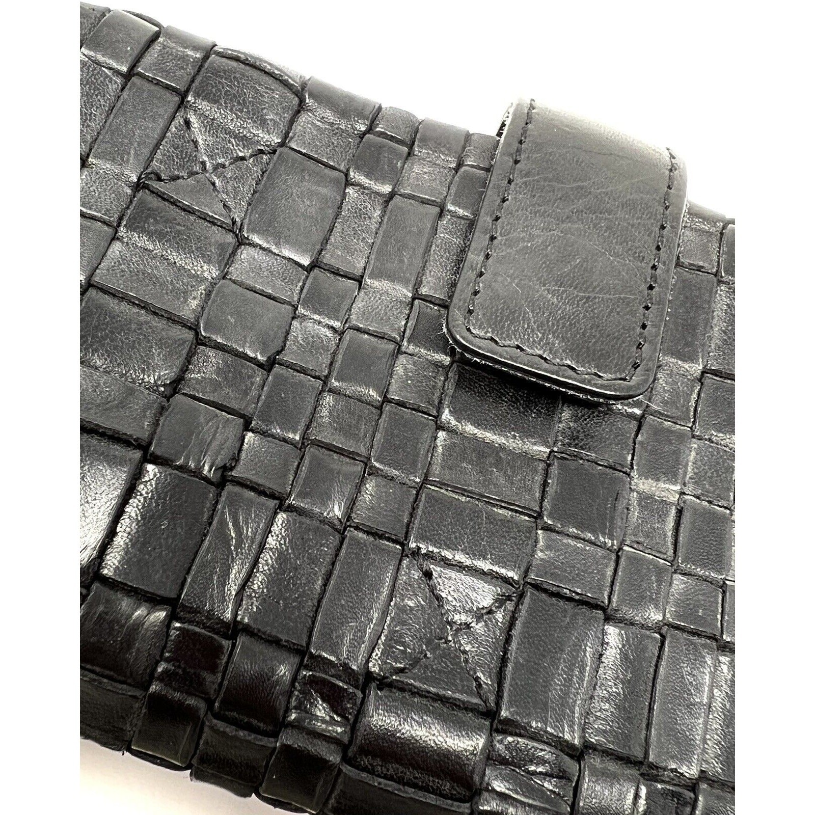 VILENCA Holland Woven Leather Wallet Wristlet Clutch Removable Strap #158 BLACK