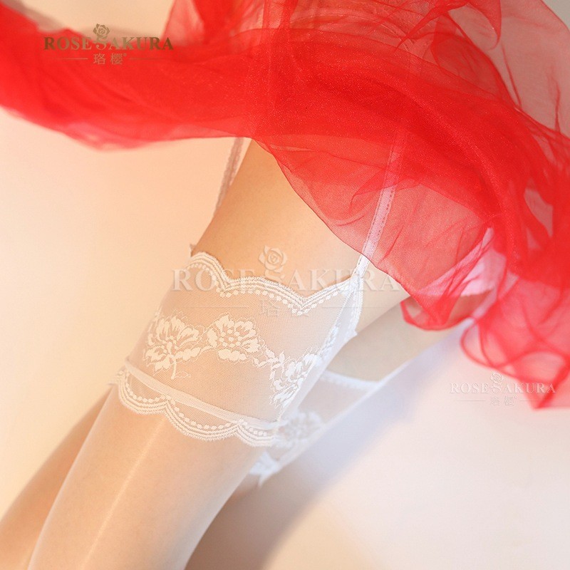 Rose Sakura Silky Glossy Sheer Lace One-Piece Camisole Thigh-High Stockings 7327