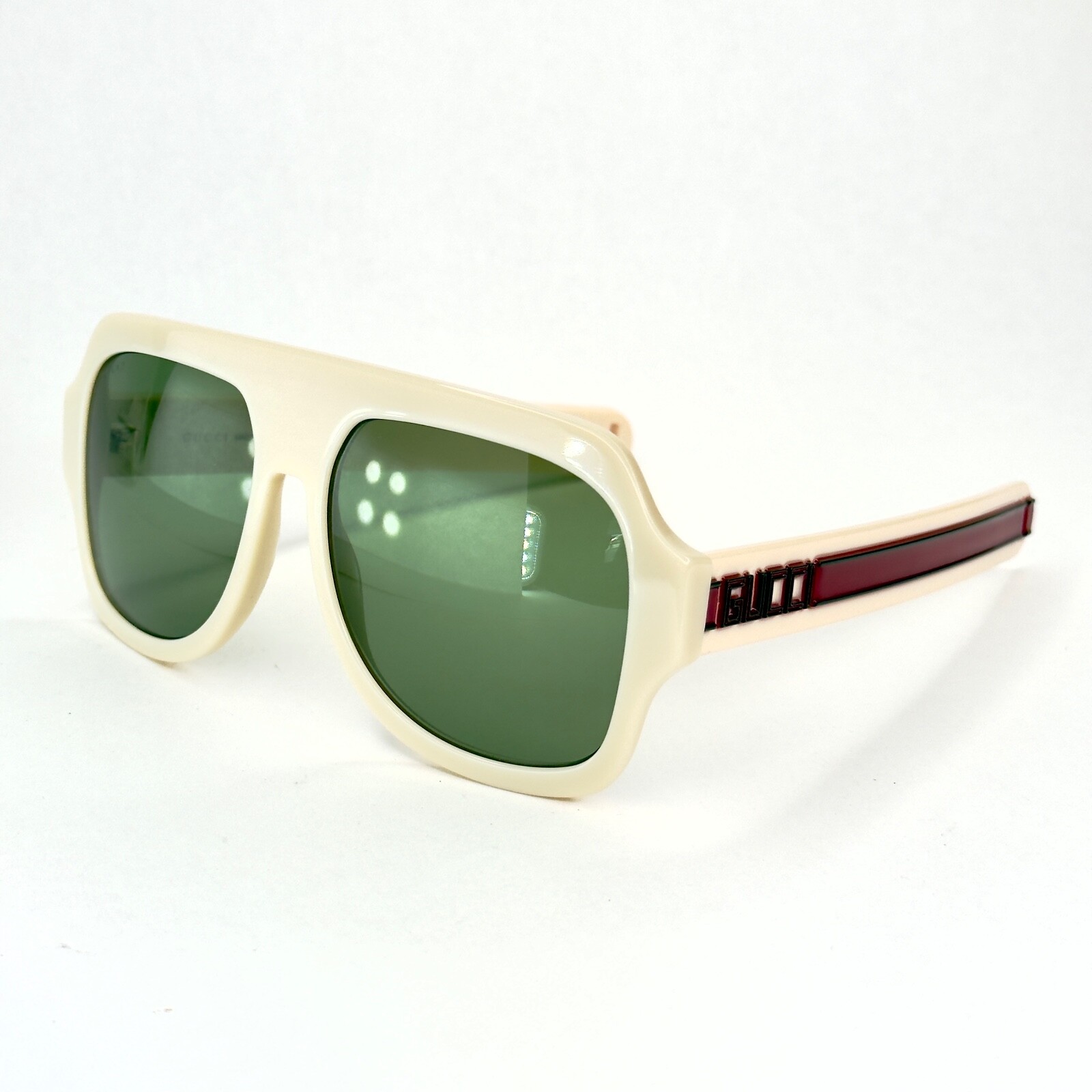 GUCCI GG0255S AUTHENTIC SEGA 0255 Ivory Green Stripe Unisex Sport Sunglasses 003