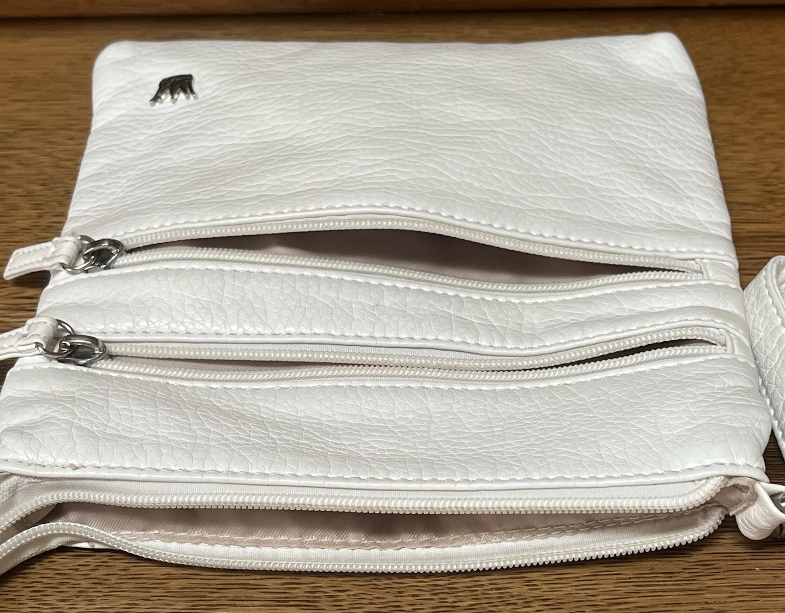 Purse King Crossover Shoulder Bag Ivory Double Strap Zipper 8.5”x8.75” EUC