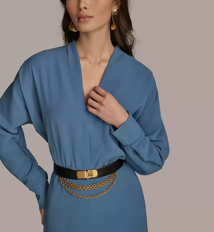 Donna Karan New York V-Neck Long-Sleeve Dress MSRP $249 Size 14 # 14B 2537 Blm