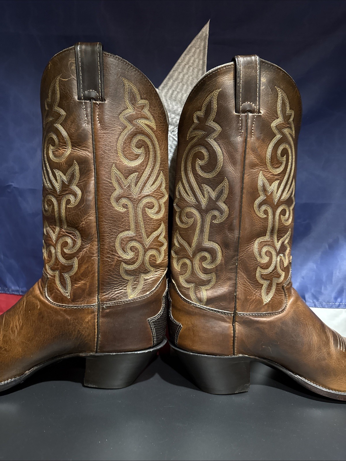 Justin Wing-Tip Western Cowboy Boots Lizard & Cowhide men’s Sz 11.5-B